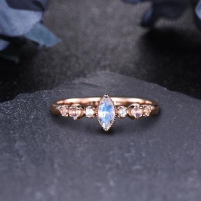 China 14k Solid Gold 0.42CT Romantic Marquise Cut Moonstone Wedding Men Women Rings Jewelry 2021 Unique Hotsale Anniversary Special for sale