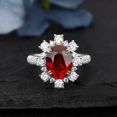 China Romantic Wholesale Gemstone Jewelry 10K 14K White Gold 4.0CT White Gold High Quality Oval Cut Garnet Ring Luxury Exquisite Engagement Anniversary for sale