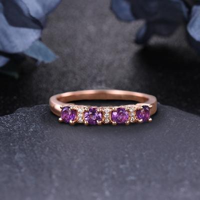 China Hot Selling Special Unique Wedding Ring Fashion Engagement 14k Solid Gold 0.4Ct Round Cut Romantic Natural Amethyst Ring for sale