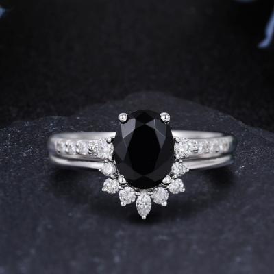 China 14K Solid Gold 1.5CT Romantic Oval Cut Natural Black Onyx Gemstone Rings Wholesale Tasty Luxury Women Jewelry for sale