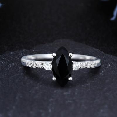 China Luxury Shiny Tasty Jewelry 2021New Sale 14K Solid Gold 1.1CT Marquise Cut Natural Black Onyx Gemstone Romantic Hot Women Rings for sale