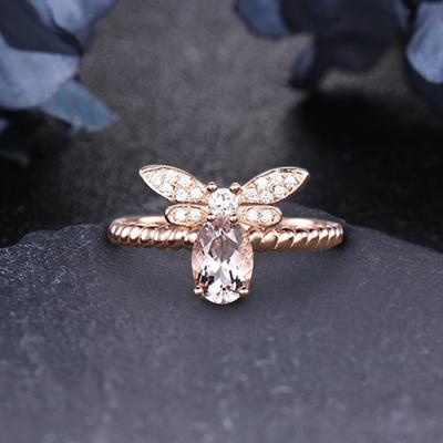 China 14k Solid Gold 0.8Ct Romantic Oval Cut Natural Morganite Engagement Ring Wedding Ring New Design Rings For Feast Party for sale