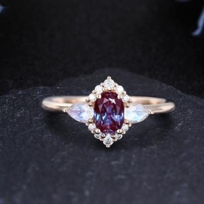 China Vintage 2021 New Hot Selling Women Luxury Tasty Oval Solid Gold 0.5CT Oval Cut Jewelry Lab Created Alexandrite Gemstone Rings for sale