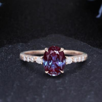 China Fashion Jewelry New Hot Wholesale Tasty Women Romantic Luxury Solid Gold 1.35CT 1.35CT Shiny Oval Cut Alexandrite Gemstone Rings for sale