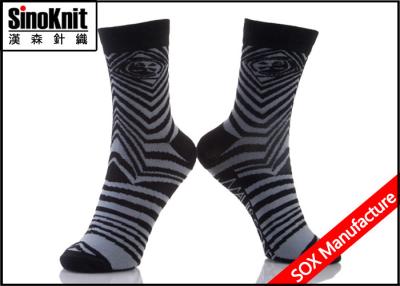 China Breathable Zebra Cotton Crew Man Casual Socks with Black And Grey Stripe for sale