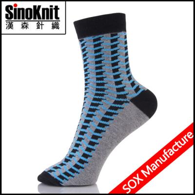 Chine Jacquard bleu de modèle de fantaisie de couleur des chaussettes occasionnelles des hommes faits sur commande à vendre