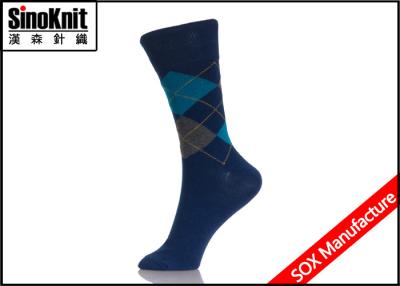 China Dark Blue Mens Casual Socks Argyle Fancy Pattern Jacquard Male Sock for sale