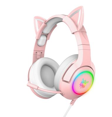 China Earphone Onikuma K9 Pink Gaming Headset Stereo Cable PC Surround - PS5 Headset Cat Ear Design Sound Bass Gaming Headset With Light for sale