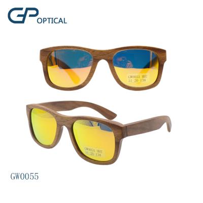 China Fashion Sunglasses GW0055 Wholesale Mirror Wooden Custom Logo Sunglasses Wooden Frame for sale