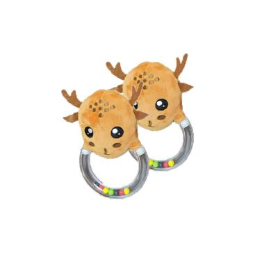 China High Quality Plush Baby Rattle Plastic Ring in Plush Deer with Colorful Beans Insert Craft Toys Baby Gift for sale