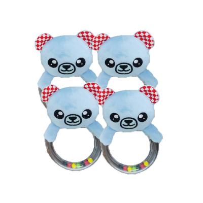 China High Quality Plastic Baby Plush Baby Rattle Plastic Ring in Teddy Bear with Ears Plaid Beans Insert Craft Toy for sale