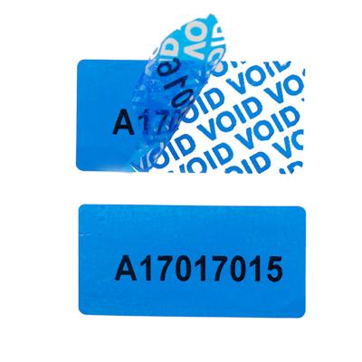 China High Quality Anti-Counterfeit Transfer Tamper Partical Serial Number Sticker Obvious Null Label for sale