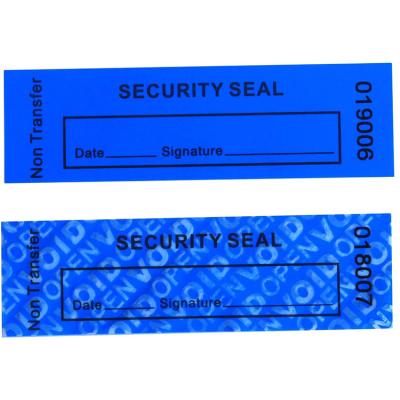 China Customized blue color tamper evident label security label anti counterfeit obvious void sticker for box for sale