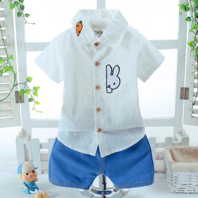 China Fashion/Breathable/Comfortable Formal Boy Clothes OEM Kids 0-4years Children Clothes Set Sleepwear Summer Boy Casual Clothes Rabbit Embroidered Pocket Shirts 2 Pieces Set for sale