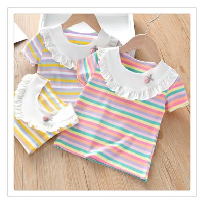 China Fashion Babies Anti-pilling Color Striped 100% Cotton T-shirt Suits With Collar For Summer for sale