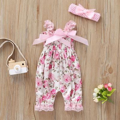 China Casual Baby Clothes Newborn Baby Clothes Girl Romper Wholesale Children's Clothing Floral Print Lace Sleeveless Jumpsuit for sale