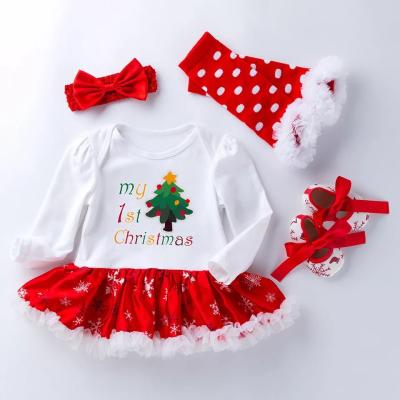 China Anti-Static Cute Kids Clothing Christmas Clothes Infant Tulle Tutu Dresses and Headband Christmas Baby Casual Dress for sale