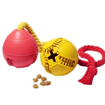 China Viable Interactive Puzzle Game Dog Toys Pet Food Leakage Dog Training Ball On A Rope Natural Rubber For Aggressive Chewer for sale