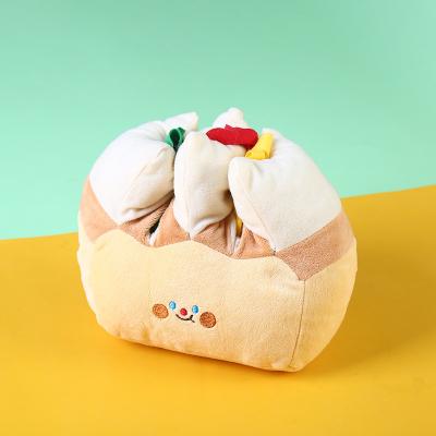 China 2023 newcomer wholesale stocked nc hide food bread plush dog toy for sale