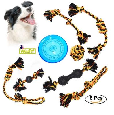 China Sustainable Cotton Rope Ball Dog Toy Set With Flying Disc For Training Dogs Pursue Soft Toys for sale