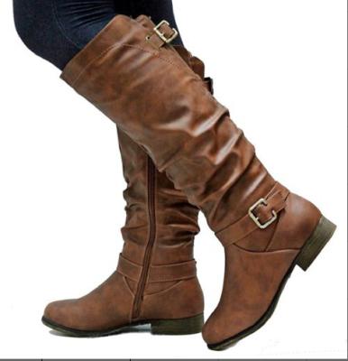 China Metal decoration buckles zipper hot sale women and ladies Anti-slippery high boots heeled show size 2021 thin outdoor women's boots tall for sale