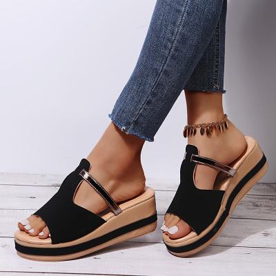 China 2021 Summer Women's Plus-size Amazon Slipper Anti-slippery Casual Slipper Europe And The USA Wedge Heel Platform Fish Mouth Slipper for sale