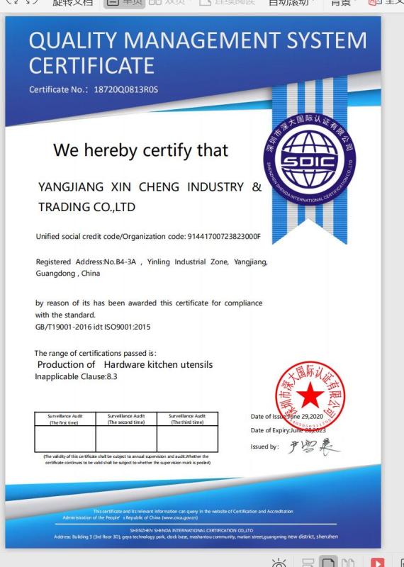 ISO9001 - Yangjiang Ceasen Industry & Trade Co., Ltd.