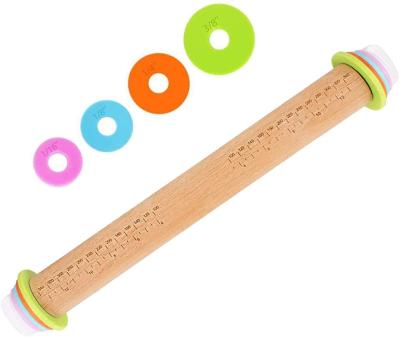 China Sustainable Hot Sale Home Use Adjustable Wooden Rolling Pin With Silicone Pastry Mat for sale