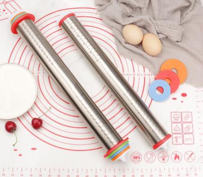 China Sustainable Adjustable Stainless Steel Rolling Pin With Silicone Baking Pastry Dough Mat for sale