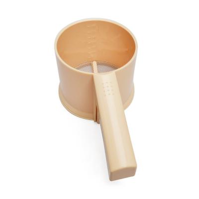 China Sustainable Plastic Flour Sieve Sifting Sugar Manual Pressing Cup Handheld Sifter Fine Mesh Baking Tool for sale