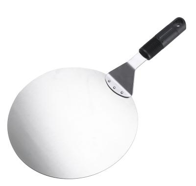 China Durable Bakeware Round Stainless Steel Pizza Peel Cake Spatula Pizza Cutter Shovel With Plastic Handle for sale