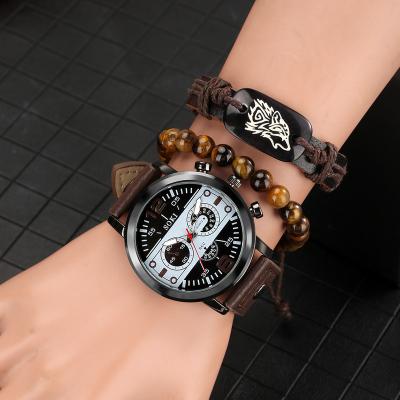 China Wholesale Hot Sale Custom LOGO Luxury Fashion Auto Date Watches Set Leather Wristwatch Men Quartz Watches With Strap for sale