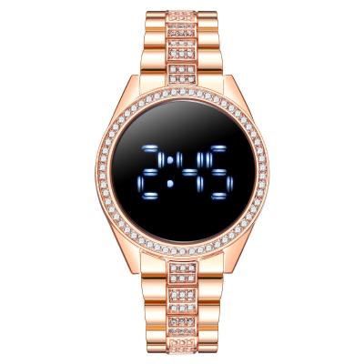 China Wholesale Custom Stainless Steel Diamond Women Wrist Watch LED Display Day/Date Logo Digital Watch For Ladies for sale