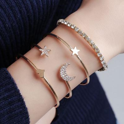 China Wholesale Vintage Women Jewelry Crystal Alloy Turtles Shape Charm Bracelet Heart Star Bracelet Set For Ladies for sale