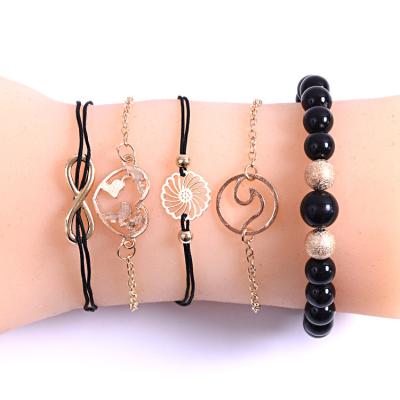 China Wholesale Women Jewelry Crystal Heart Shell Alloy Rope Fashion Map Charm Bohemian Bracelet CLASSIC Set For Ladies for sale