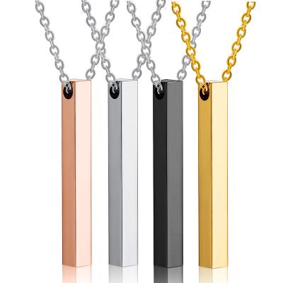 China Hiphop Fashion Personality Fashion Band Long Bar Necklace Stainless Steel Column Rectangle Pendant Scarf Rose Gold Plated Jewelry for sale