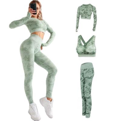 China Autumn And Winter Breathable Camouflage Tracksuits Sleeve Jacket Fitness Yoga Thin Sweat Suit Long Three Piece Sets Women for sale