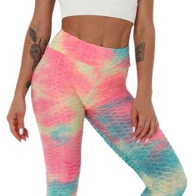 China Breathable Gym High Waist Ink Jacquard Tie Dyed Bubble Yoga Pants Butt Seamless Sports Fitness PANTS GAITERS Lifting Women for sale