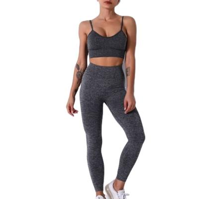 China Solid Color Yoga Pants Fitness Running Yoga Clothing Breathable Seamless Knitted High Waist Workout Gaiters Yoga Set for sale