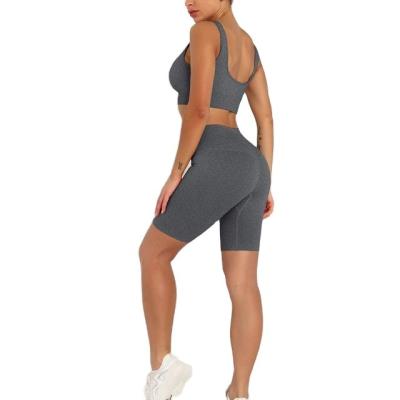 China Breathable Seamless Knitted Yoga Suit Wrorkout Quick Dry Solid Set Bra Shorts Stripe Yoga Suit Fitness Suit for sale