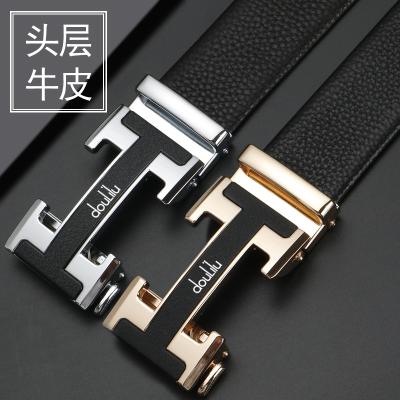 China Formal Men's Leather Belt Z Button Buckle Z Button Business Casual Automatic Senior Automatic Men Can Be Customized LOGO Leather Belt for sale