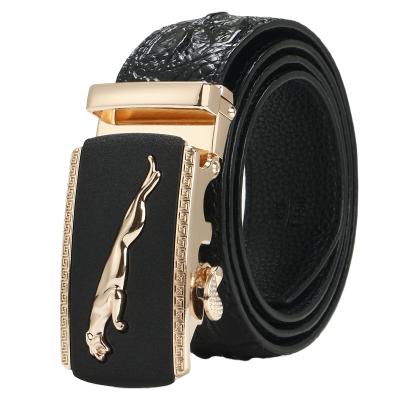 China 2021 Luxury Cowhide Men's Gold Belt Automatic Genuine Cowhide/Black Buckle Men's Leather Belt for sale