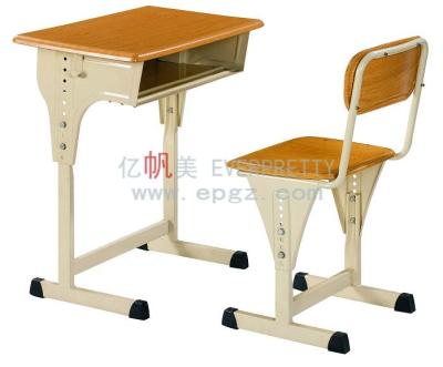 China Height-Adjustable Wooden Classroom Study Height Adjustable School Furniture Single Desk And Chair For School Students for sale