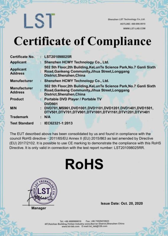 RoHS - Shenzhen HCWY AIO & Monitor Technology Co., Ltd.