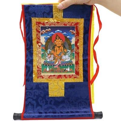 China Traditional Tibetan Style Jambhala Yellow Buddha Thangka for sale