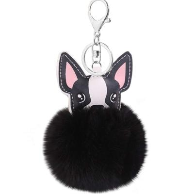 China Women's Comfortable Faux Fur Furry Pom Pom Dog Keychain Handbag Purse Jewelry Holder Cute Furry Animal Keychain for sale