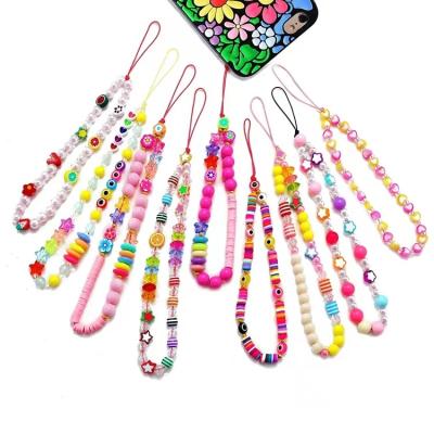 China Colorful Chain Lanyard Clay Beaded Phone Strap Charm Amazone Furit Pearl Star Shockproof Hot Women Butterfly for sale