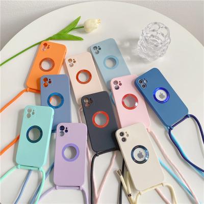 China Amazon Hot Shockproof Candy Color Adjustable Necklace Lanyard Crossbody Phone Case with Strap for iPhone 13 12 11 pro Max Handyhulle for sale