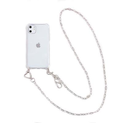 China Shockproof Luxury Cross - Body Lanyard Necklace Metal Chain Transparent Cell Phone Case For iPhone 13 12 11 pro X Max XS XR 7 8 plus Se 2020 for sale