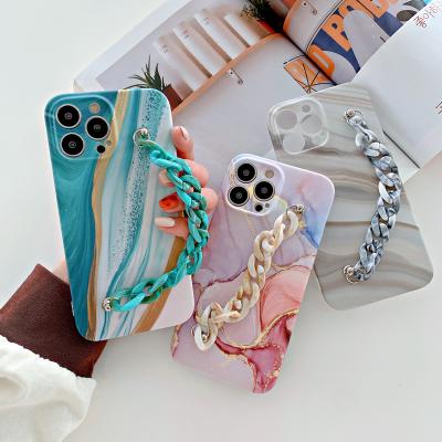 China Soft Fashion Marble Wrist Strap Girly Shockproof Chain Cell Phone Case For iPhone 13 12 11 pro X Max XS XR 7 8 plus for sale